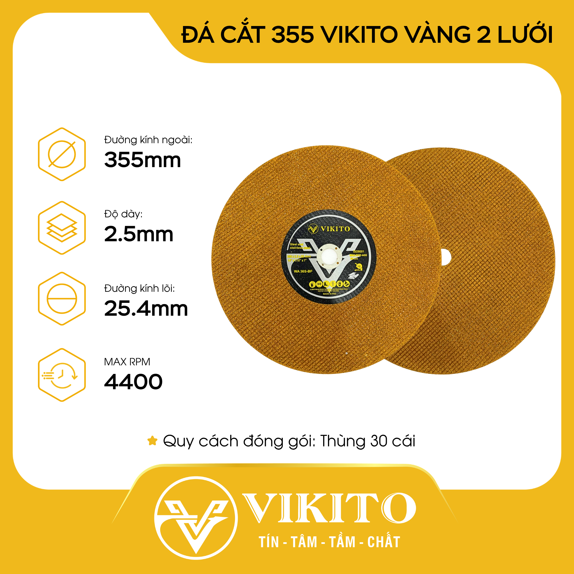 Đá cắt 355 VIKITO vàng 2 lưới